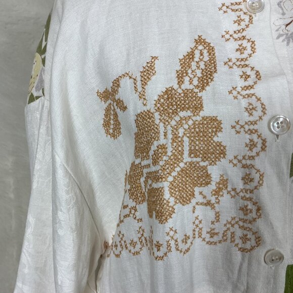 Vintage Citrus Table Linen Floral Cross Stitch Tunic Top L - Picture 3 of 9